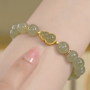 สร้อยข้อมือประดับลูกปัดสไตล์<span class=keywords><strong>โบราณ</strong></span>สีทองรูปน้ำเต้าและหยกโบราณ - Product Image 5