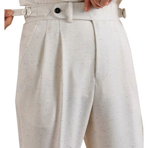 Limitations lin double pantalon plissé taille conception télescopique <span class=keywords><strong>Nabil</strong></span> nouveau printemps britannique hommes d'affaires décontracté jambe droite - Product Image 1