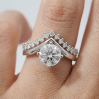 Kadınlar İçin Yuvarlak Brilyant Kesim Laboratuvar Elması Nişan Yüzüğü 0.5ct 1ct 2ct 3ct 10k Beyaz Altın Klasik Taç Yüzük