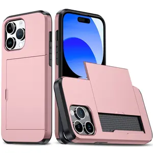 Per iPhone 15 Pro Max custodia con porta carte Heavy Duty Dual Layer Hidden Card Slot Wallet Cover antiurto per iPhone 15