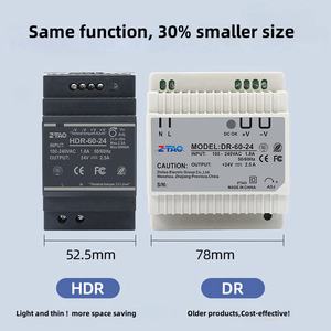 DR-60W 110V/220V <span class=keywords><strong>24V</strong></span> <span class=keywords><strong>DC</strong></span> 산업용 딘 레일 전원 공급 장치 60W <span class=keywords><strong>24V</strong></span> 2.5A 24 볼트 AC/<span class=keywords><strong>DC</strong></span> SMPS 딘 레일 스위칭 전원 공급 장치 - Product Image 2