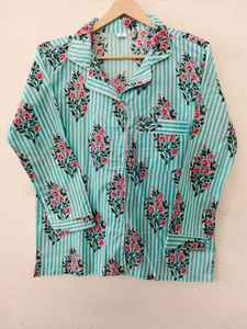 Nuevo Conjunto de Pijama de Algodón Estampado Tejido Elegante Indio, 100% Algodón, Largo Completo, Verano - Product Image 3