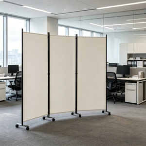 Divisorio Pieghevole Premium in Tessuto a 3 Pannelli con Telaio in Ferro 255x180cm, Schermo per la Privacy Mobile con Ruote per Ufficio Professionale - Product Image 1
