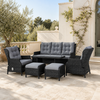 Ensemble de meubles de jardin en rotin PE Alu, table à manger en osier, chaises inclinables, canapé, 6 pièces avec coussins, Joye Leisure Patio