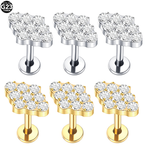 Titan Innengewinde Diamant förmig 9-Rund CZ Labret <span class=keywords><strong>Monroe</strong></span> Lippen piercing Ohr Knorpel Körper Piercing Schmuck - Product Image 1