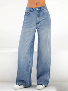 <span class=keywords><strong>Jeans</strong></span> da Donna a Vita Alta, Larghi e Dritti, Traspiranti, Casual, Estivi, Lavaggio <span class=keywords><strong>Chiaro</strong></span>, Colore <span class=keywords><strong>Grigio</strong></span>, per Vendita all'Ingrosso - Product Image 5