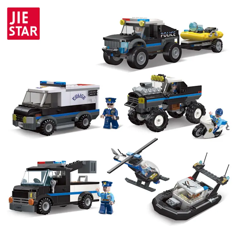 JIESTAR Petite Ville Véhicule de Commandement de Police Véhicule de Sauvetage Véhicule de Chasse Modèle de Voiture Bloc de Construction Jouet Garçons Filles Coffret Cadeau