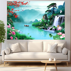 Papel Tapiz de Paisaje de Poliéster, Murales con Hermosas Escenas de Lagos, Flores y Cascadas, Fondo de Papel Tapiz para Decoración de Paredes <span class=keywords><strong>del</strong></span> Hogar - Product Image 3