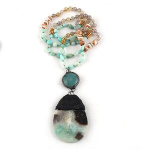 Collar de Piedras Naturales de 6mm y 8mm con Nudo, Collar con Colgante de Piedra Preciosa Grande Irregular, Joyería Personalizada para Mujer - Product Image 6