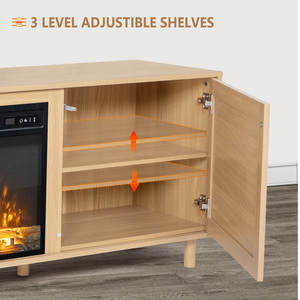 Electric Fireplace <strong>TV</strong> Stand Entertainment Center <strong>Rattan</strong> <strong>TV</strong> Stand Cabinet Table <strong>Unit</strong> with 2 Side Natural <strong>Rattan</strong> Doors - Product Image 3