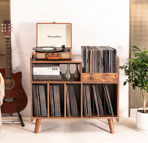 Meuble de rangement vintage en noyer pour tourne-disque, bibliothèque de bureau avec une capacité maximale de 350 albums - Product Image 6
