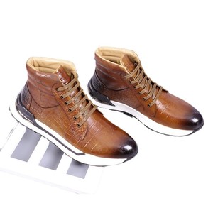 Bottines pour hommes en cuir véritable, bout rond, à lacets, respirantes, chaussures décontractées toutes saisons - Product Image 5