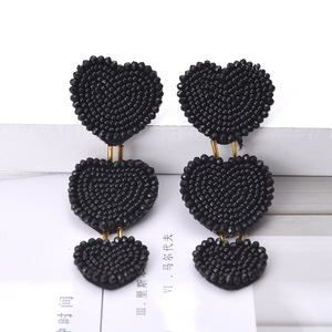 Avrupa ve amerikan moda yönlü aşk pirinç boncuk küpe yeni Trend el dokuma aşk kalp damla küpe - Product Image 3