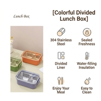 Boîte repas carrée hermétique en acier inoxydable avec cuillère et fourchette intégrées, couvercle en plastique anti-fuite, portable, à un seul niveau