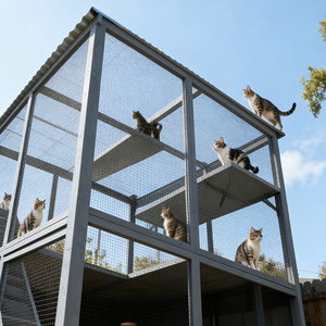 Casa para Gatos de Lujo, Grande, de Madera, Ecológica y Moderna, con Recinto Gris para Uso en Exteriores, Apta para Múltiples Gatos - Product Image 2