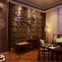 Panneaux décoratifs en mosaïque, tissage en rotin, style rétro, carrelage mural 3D en bois massif