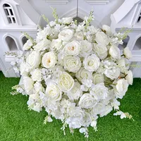 Nouveauté, rose artificielle en soie blanche de luxe de haute qualité 5D, boule de fleurs de 60 cm, centre de table et décorations de table pour mariage