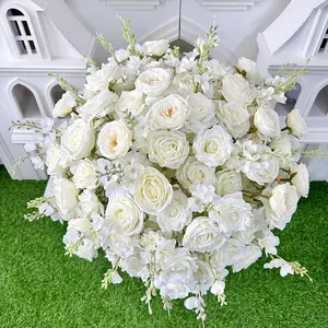 Nouveauté, rose artificielle en soie blanche de luxe de haute qualité 5D, boule de fleurs de 60 cm, centre de table et décorations de table pour mariage - Product Image 4