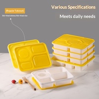 Boîte alimentaire circulaire jetable en PP chauffable avec couvercle verrouillable, 5/6/4 compartiments, boîte à emporter pour restauration rapide, boîte à lunch 4+1 grande capacité