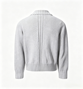 Servizio OEM Cardigan da <span class=keywords><strong>Uomo</strong></span> con Colletto a Costine e Zip Frontale in Tessuto Testurizzato Spandex/Cotone Vestibilità Slim Anti-restringimento Anti-pilling - Product Image 2