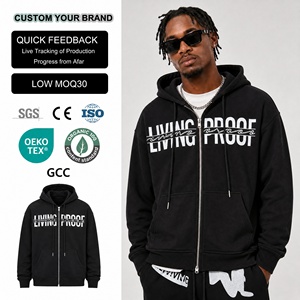 Sweat à capuche zippé oversize en molleton épais noir 500 g/m² en coton avec impression puff, style streetwear, personnalisable, pour fabricants - Product Image 1