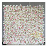 Mur de fleurs en tissu de soie 3D personnalisé, panneau de fond enroulable, 8 pieds x 8 pieds, mariage, rose artificielle rose pour la décoration