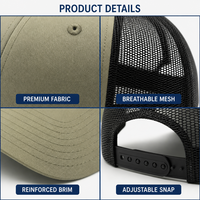 Gorra Trucker Clásica de 6 Paneles con Malla Trasera Ajustable y Cierre a Presión, con Parche de Cuero con Logotipo de Bandera Americana, Estilo 115, Personalizada OEM