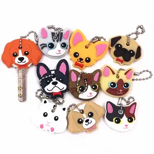 Cute Dog Cat animal Shape Silicone Key Cover 2D PVC Rubber Lovely Key Cap Keychain Key Holder KeyRing Women Bag Phone Charm gift