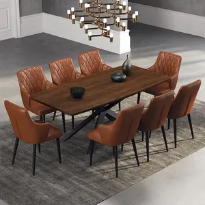 Yeni tasarım x şekli ucuz vintage deri sandalyeler 6 8 kişilik yemek masası seti ve sandalyeler ahşap