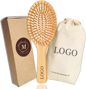Sortie d'usine Brosse à cheveux en bambou écologique Peigne à cheveux Logo personnalisé Palette en bois Démêlant Peigne à cheveux Brosse
