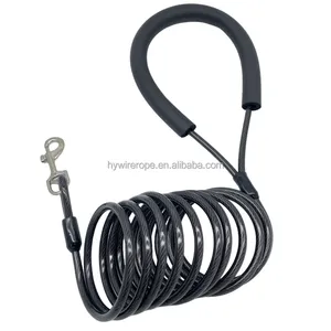 Coiled Dog Tie-Out Steel Cable Tether For Dogs Retractable Plastic Coated Steel Coil Lead Rope With Leash