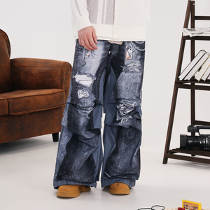 Genanx <span class=keywords><strong>Lightning</strong></span> Quần jean cạp lửng thoáng khí cho động vật mùa thu 2025 thương hiệu hợp thời trang Wang lujie phong cách tương tự - Product Image 2