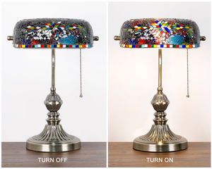 Lampe banquière marocaine en mosaïque turque faite à la main, verre coloré avec interrupteur à chaîne - Product Image 5