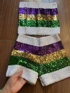 Shorts à paillettes pour le Mardi Gras, prêts à être expédiés, pour adultes, rayés, violet, or, <span class=keywords><strong>vert</strong></span>, fête, brillants, scintillants - Product Image 6