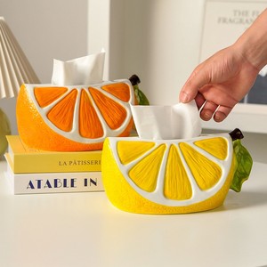 Karikatür Narenciye (Limon/Portakal) Mendil Kutusu - Seramik Oturma Odası Sehpası Dekoratif Mendil Tutucu ve Yaratıcı Ev Aksesuarı - Product Image 1