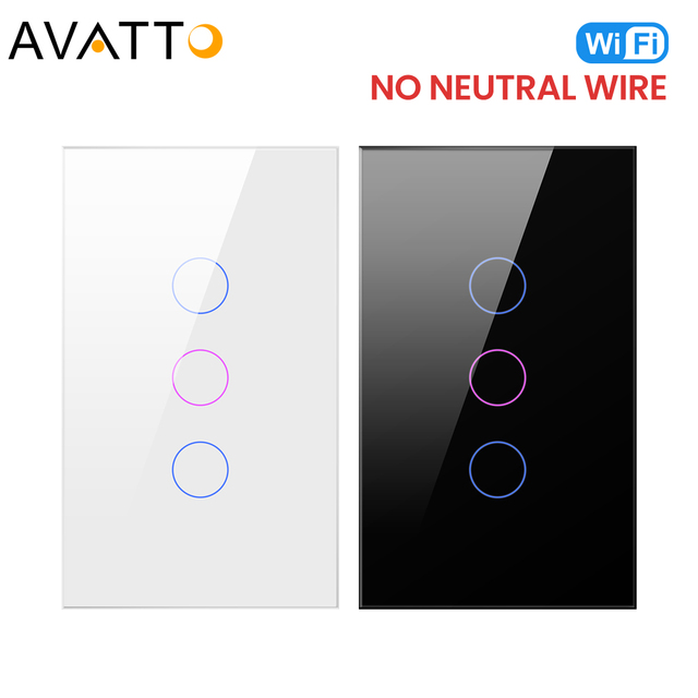 AVATTO TS03 Touch Switch Glass Panel Tuya App Remote Control No Neutral for Smart Home System Wall Light Wifi Smart Switch