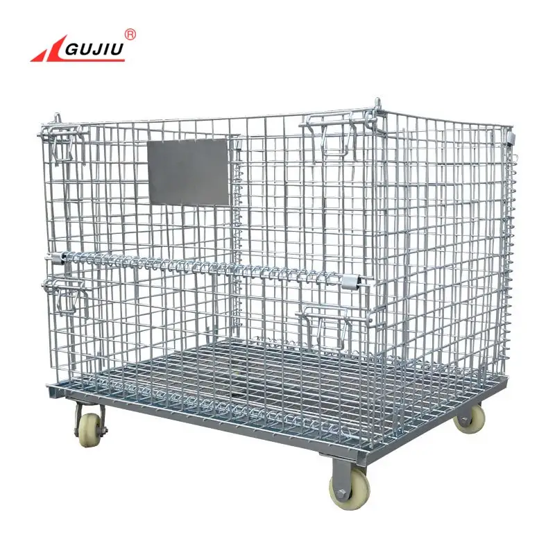 Almacén plegable de preformas de Pet caja de Metal de carro de almacenamiento de mano plegable de jaula de contenedor de malla de alambre con rueda