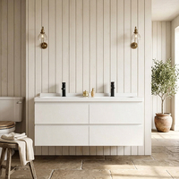Meuble-lavabo mural flottant blanc de 48 pouces, double vasque, résistant à l'eau, en contreplaqué, style ferme moderne, pour villa