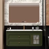 Ensemble de meuble-lavabo mural de style rétro en bois de chêne américain avec vasque intégrée en céramique