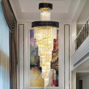 Lámpara de Araña Moderna de Lujo con Cristales LED, Forma de Tambor Dorado y Negro, Tamaño Grande para Vestíbulo de Villa, Oficina en Casa - Product Image 5