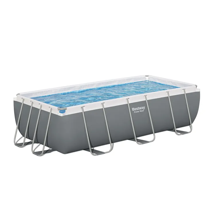 बेस्टवे 56441 पीवीसी आसान सेट ग्राउंड फैमिली आउटडोर स्विमिंग पूल पूल सहायक उपकरण के ऊपर टिकाऊ बड़ा आयताकार धातु फ्रेम