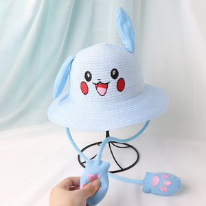 Số lượng lớn bán buôn mùa hè dễ Thương Tai Thỏ trẻ em mềm có thể gập lại sang trọng bãi biển Ngoài trời giấy tự nhiên rơm xô <span class=keywords><strong>hat</strong></span> - Product Image 3