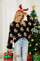 Weihnachtspullover für Damen, Strickpullover mit Rundhalsausschnitt, Strickmantel mit Langen Ärmeln, Lässiger Strickpullover mit Knöpfen