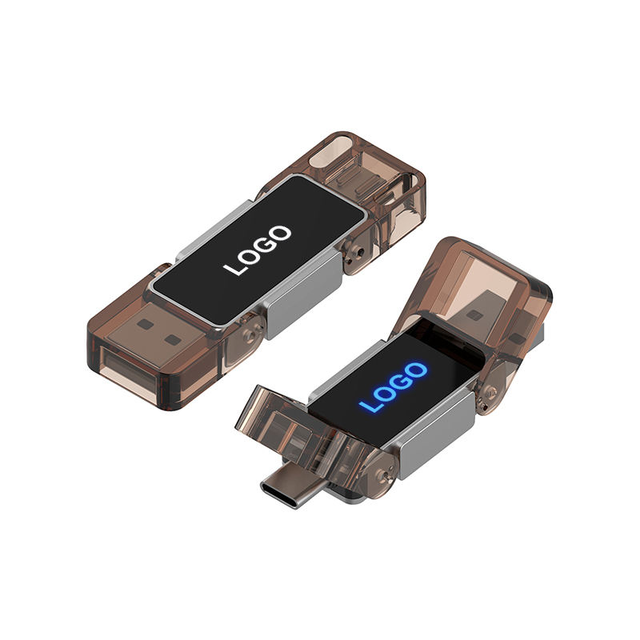High Performance 128GB Transparent Punk Style Type-C USB Flash Drive | Dual-Use 2-in-1 OTG Drive with Illuminated Logo