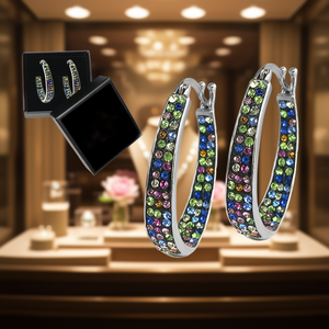 E2092 Pendientes de aro plateados para mujer con cristales incrustados, modernos para uso diario, color rosa - Product Image 2