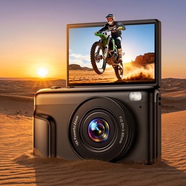 4K Digital Camera Photography Vlogging 64MP Compact Flip Screen Anti-Shake 16X Zoom CMOS Sensor 30FPS Outdoor Travel Gift