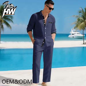 Completo da Uomo in Lino Personalizzabile, Stile Streetwear Sportivo, Camicia e Pantaloni, Logo Personalizzato, Lusso Urbano, Tessuto Pesante 300g - Product Image 4