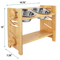 Bol de nourrissage pour chien et chat à hauteur réglable avec support en bois de bambou, bol surélevé - pour petits animaux, anti-fuite, design 2 en 1