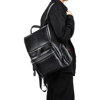 Sac à dos de luxe pour homme en cuir PU style crocodile, imperméable, grande capacité, personnalisable avec logo de marque, en polyester