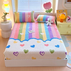 2026 New Cute Rainbow Heart Bubble <strong>Fleece</strong> <strong>Fitted</strong> <strong>Sheet</strong> Set Soft Warm Non-Slip Bed <strong>Sheet</strong> with Pillowcases for Kids Bedroom Winter - Product Image 2